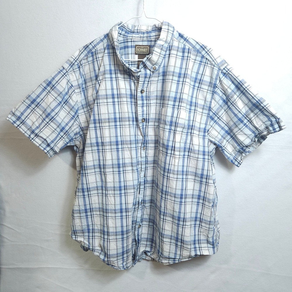 CE Schmidt Workwear Mens 2XL Blue Plaid Short Sleeve Cotton Button Down Shirt